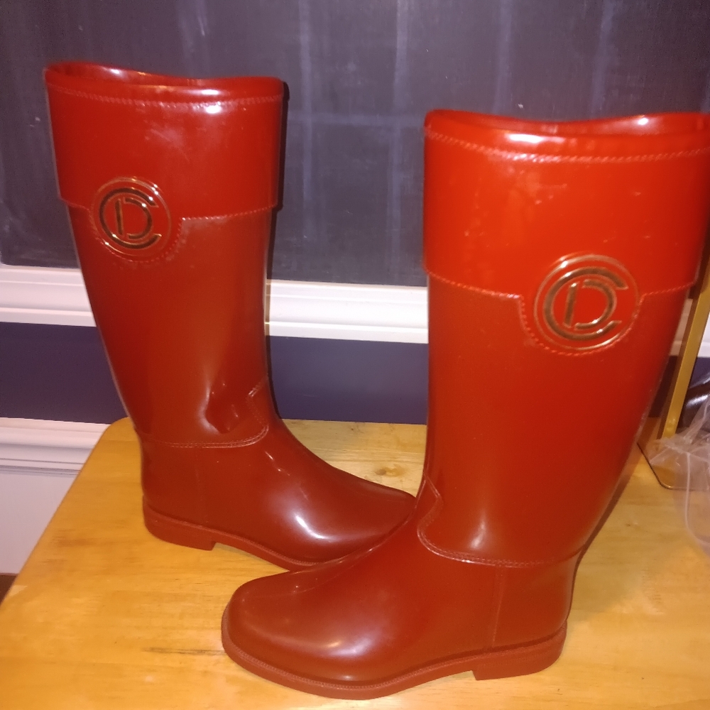 Christian Dior Rare Red Logo Rubber Rain Boots Size 36